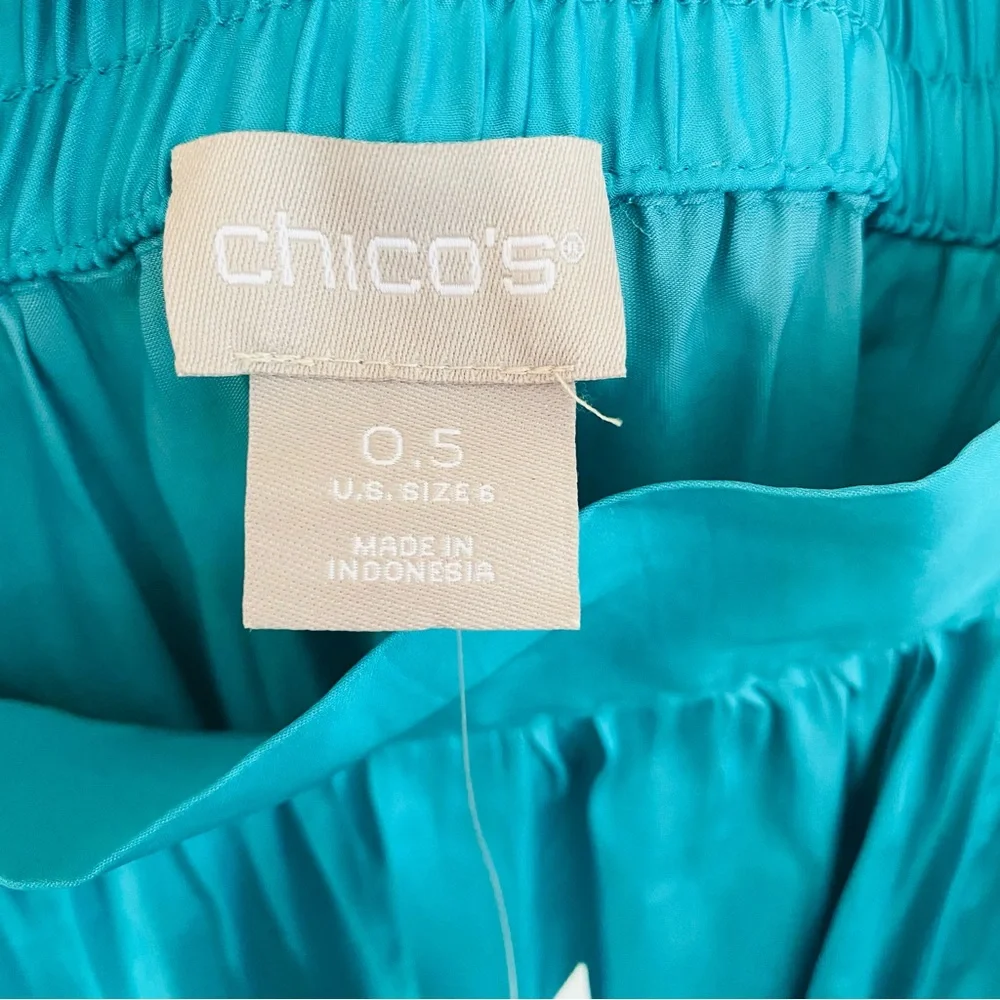 Chico’s NWT Dark Aqua‎ Solid Satin Stretch Waist Flowy Maxi Skirt Size 6